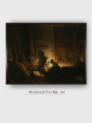 “Beige  Grey Rembrandt Van Rijn Wooden Wall Art”