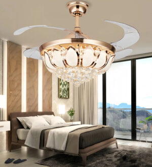 2024 Remote Control chandelier Ceiling Fans with Lights 42-Inch 4 Blades Crystal Body Led Ceiling Fans fora hotel