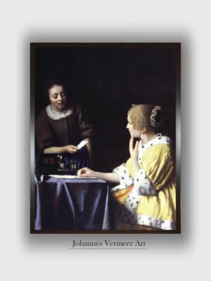 ”White  Yellow Lady with Her Maidservant Holding Painting Wall Art”